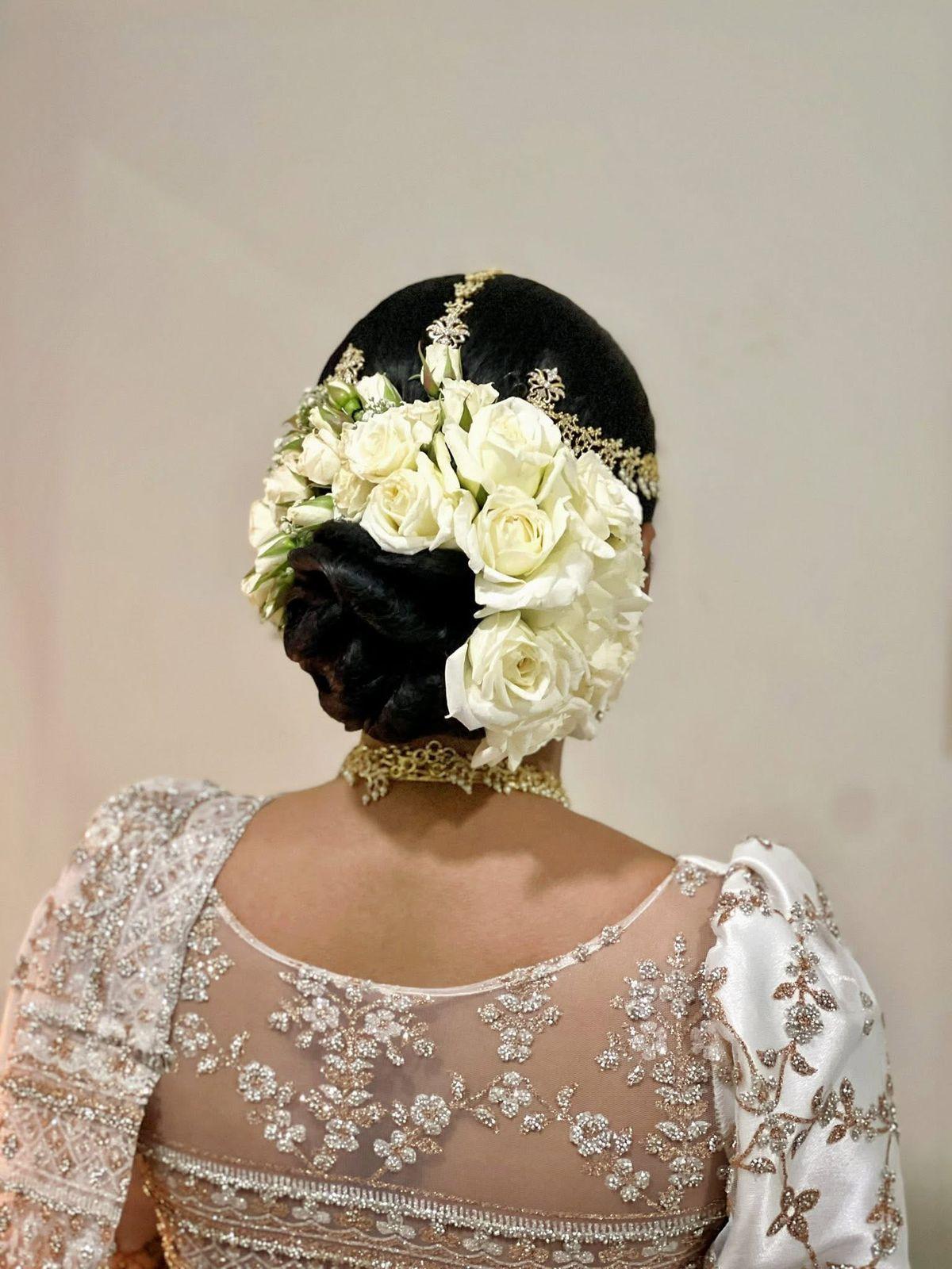 Ivory Rose Bridal Low-Bun Floral Styling - Izumi Blossom