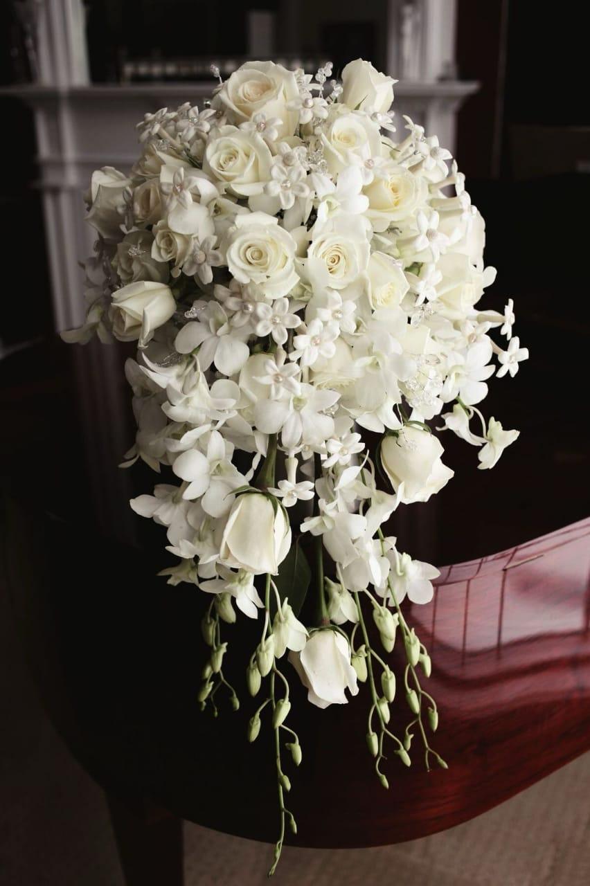 Izumi Blossom Waterfall White Orchid Bridal Bouquet
